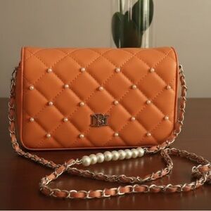 Badgley Mischka Orange Quilted Crossbody Bag
